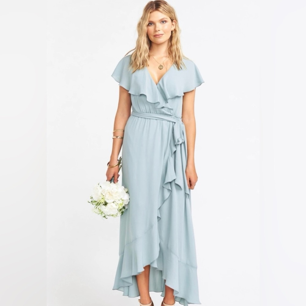 BNWT | LARGE | Show Me Your MuMu Ruffled Maxi Dress in Soft Blue